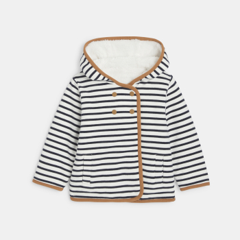 معطف ذو وجهين مبطن مخطط أزرق للولد الصغير 